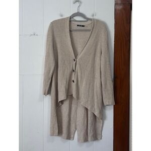 NIC+ZOE Womens 1X Oatmeal Beige Linen Blend High-Low Ribbed Cardigan  Sweater